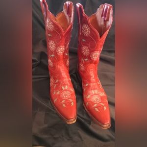 LUCCHESE HAND MADE, RED 9.5 LEATHER cowboy boots 👢